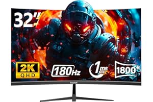 ‎GAWFOLK Gawfolk 32 Zoll Curved Gaming Monitor QHD180Hz, 165Hz PC Bildschirm, Rahmenloses 1800R Gebogenes Computer Bildschirm unterstützt VESA