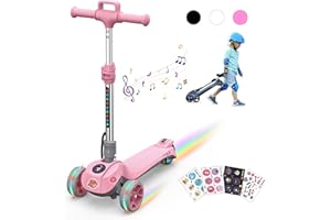 iScooter Monopattino Elettrico Bambini, Monopattino Bambino a 3 Ruote con Maniglia, 3 Altezze Regolabili, Acceleratore a Dito, Altoparlante Bluetooth, Luce LED Arcobaleno, Motore da 70W, Pieghevole