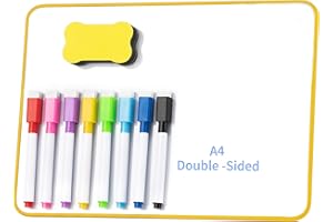 Pechor Dry Erase Whiteboard A4 Mini, Double Sided Magnetic White Board with 8 Dry Erase Pens and Eraser for Kid Student Drawing Learning at School, Home, Office(21 x 30 cm, Yellow)