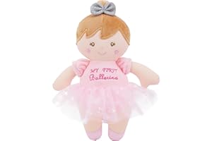 Lullaberry 23cm Soft Ballerina Baby Doll Freya - Adorable My First Baby Doll for Infants - Sensory Baby Rattle Toy - Pink