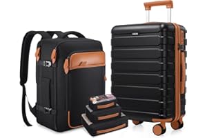 Roadcheer Gepäck-Sets Trolley Koffer Reisekoffer aus Polycarbonat Hartschalen mit 4 Rollen & TSA-Schloss | 1 Reiserucksack, 3 Kulturbeutel ‌und 1 Schuhbeutel