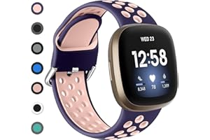 Dirrelo Bracelet Compatible avec Fitbit Versa 4 Bracelet/Fitbit Versa 3 Bracelet/Fitbit Sense Bracelet/Fitbit Sense 2 Bracelet Femme Homme, Sport Respirant Silicone Étanche Remplacement, Bleu/Rose S