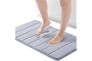 ROSMARUS Memory Foam Bath Mat 50x80cm, Water Absorbent Shower Mat, Thick Bath Rug for Bathroom Non Slip with PVC Backing, Ultra Soft Bathroom Rugs for Bathroom Floor & Tub, Grey