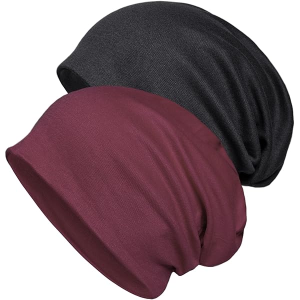Lot De 2 Bonnets Fins Voarge - Slouch En Coton Doux - Pour Hommes Et Femmes - Idéal Chimio, Yoga, Sommeil