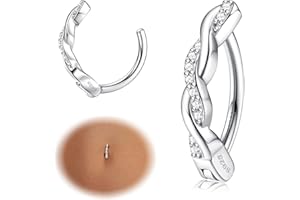 KRFY 14G Anillos para el Ombligo para Mujeres de Plata Esterlina 925 Hipoalergénico Clicker Anillos para el Ombligo Cubic Zirconia Paved Invertir Anillos para el Ombligo Body Belly Piercing Joyería