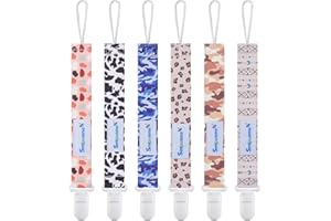 Attaché Tétine Smlpuame pour Bébé - Lot de 6 Pièces, Attache Sucette Multicolore, Accroche Tétine pour Bébé Garçon et Fille(camoufler &Imprimé léopard & Bohème)