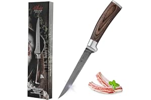 WAKOLI Edib Couteau à désosser en Damas I Lame tranchante de 14,5 cm en acier damassé à 67 couches avec manche en bois de pakka I Couteau de cuisine professionnel & couteau damassé