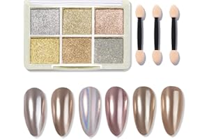 CIOMILIARO 6 Colors Polvo de Uñas de Cromo,Polvo holográfico para uñas,Nail Glitter Powder,De Polvos Efecto Espejo Para Manicura,Cromo en Polvo para Uñas Efecto Espejo ​Uñas,Uñas Manicura Nail Art(04)