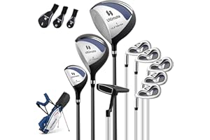 GYMAX Ensemble Complet de Clubs de Golf pour Homme Gaucher, Driver #1, Fer #6, #7, #8, #9 et P, Putter, Sac Trépied Portable avec Housse Anti-Pluie, Base Antidérapante