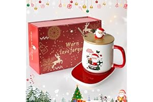 YumSur Tassenwärmer,Stövchen,Cup Wärmer Set, Elektrischer Kaffeewärmer, Weihnachts-Kaffeetassenwärmer-Set mit Wärmerplatte & Deckel & Löffel&Geschenkbox,Weihnachten Valentinstag Geburtstagsgeschenke