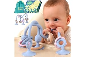 JUMBLE DREAM Beißring Baby JUMBLE JANGLE: Beißspielzeug für Babies 6-24 Monate | 7er-Set Kauspielzeug BPA-frei | Silikon Zahnungshilfe kühlen | Kleinkind Spielzeug mit Saugnapf für Hochstuhl Tisch Badewanne