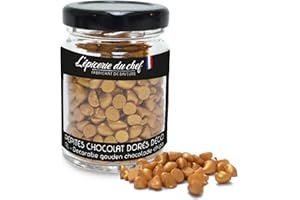L'ÉPICERIE DU CHEF Épicerie du Chef - Pot de Pépites de Chocolat Dorés 60g - Décoration Alimentaire Professionnelle pour Pâtisseries Desserts Gâteaux Déco de Table - Chunks Chocolat Blanc - Couleur Or - EDC70006