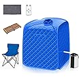 RELAX4LIFE Portable Sauna Tent, 3L Sauna Pot Bath Box with 9-Gear Adjustable Temperature & Timer, Chair, Mat, Herbal Box & Massage Foot Roller, Steam Cabin Home Sauna Spa for Relaxing Body (Blue)