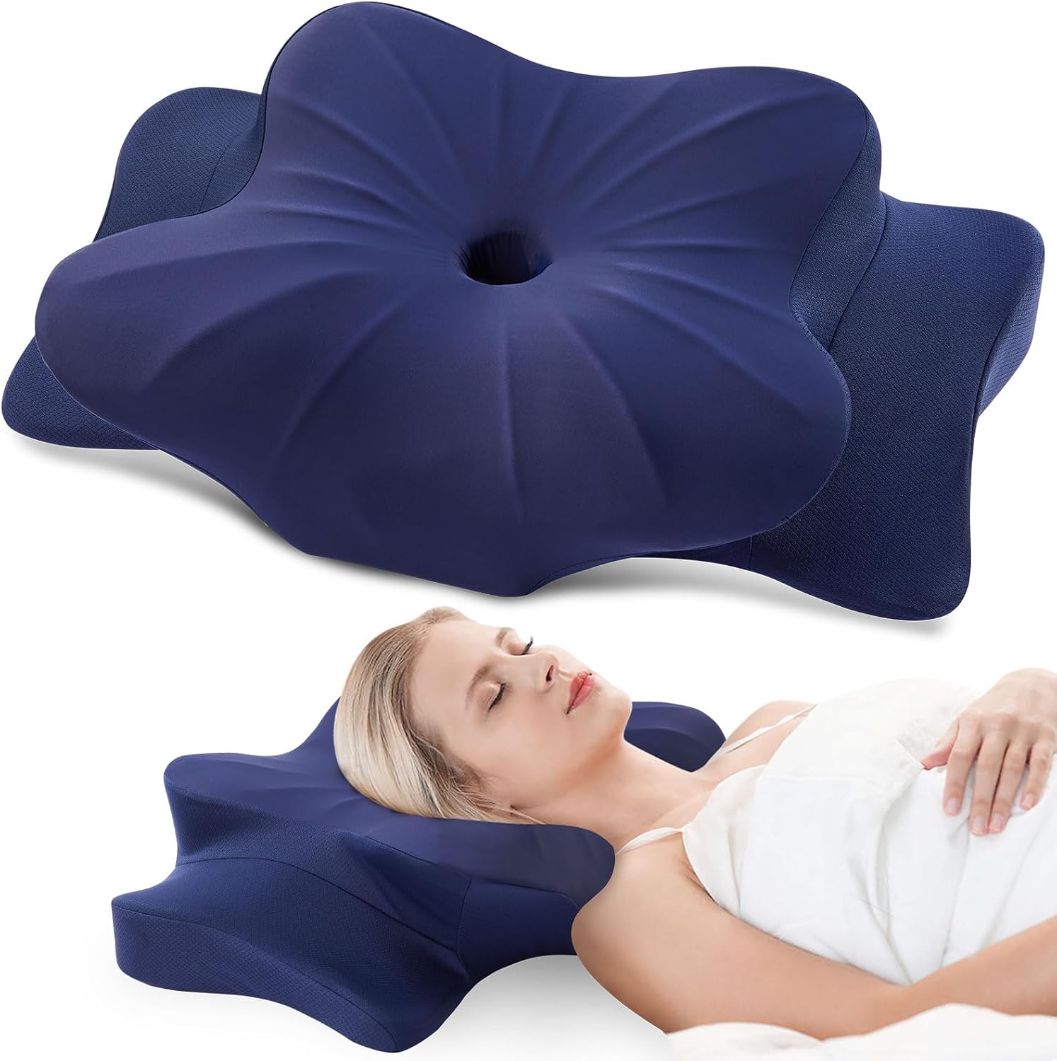 DONAMA Oreiller Ergonomique Cervical, Mémoire de Forme, Nuque, Côté, Dos | Coussin papillon haute densité rebond lent, soutien épaules, taie amovible lavable, positions sommeil latéral dorsal ventral