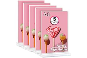Gocoffun Acryl-Schilderhalter A5, transparenter Acryl T-Form Tisch-Präsentationsständer, doppelseitig für Menü-Display, ideal für Büro Geschäft Restaurant, Papierschreibtisch-Display (5 Stück)