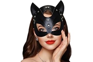 Takmor Maschera Cat Woman, Maschera Gatto Halloween Cat Woman Mask Maschera Cat Woman Donna Maschera Cat Woman Pelle per Carnevale Mascherina Halloween Natale Festa in Costume Club Notturno