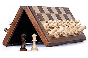 Lingle Jeu d'échecs Pliant en Bois de 38 cm avec pièces d'échecs Staunton de 7,6 cm de Hauteur - Incrustation Noyer et érable Échiquier…
