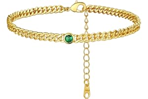 FindChic Cuban Chain Anklet for Women, Adjustable Birthstone Ankle Bracelet