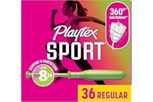 Playtex Sport Tampons Regular Absorbency, Fragrance-Free - 36ct | Regular Tampons for Women, Feminine Care, Playtex Tampon with 360 Leak Defense