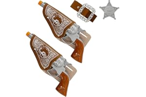 HPBAGGY Cowboypistola 6 Pezzi, con Fondina e Cintura, Pistola Giocattolo, Pistola Pirata per Bambini, Saccessori Costumecowboy per Bambini, per Carnevale Halloween Cosplay