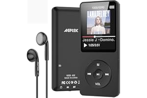 AGPTEK Reproductor de MP3, Bluetooth 4.0 Reproductor de mp3 con Auriculares, 1,8 Pulgadas de 70 Horas de Tiempo de reproducción en Formato MP3 de Niños Radio FM, Tarjeta SD de hasta 128G (envases Ret