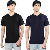 YaZhi Men's Regular Fit V Neck Plain Combo Cotton t Shirts-Pack of 2