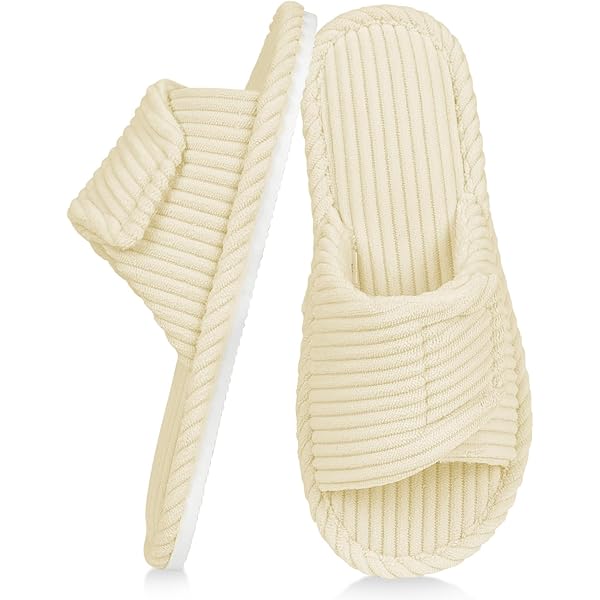 Pantofole Casa Donna In Cotone E Lino Con Punta Aperta - Suola Morbidissima In Memory Foam - Strisce Toni Su Toni - Antiscivolo - Regalo - 3