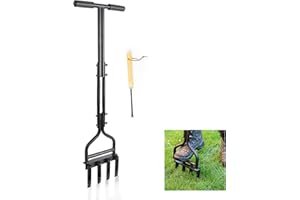 DIVCHI Lawn Aerator Manual Heavy Duty Coring Aeration Tool With 4 Hollow Spikes & Long T-handle For Compacted Soils And Lawns Garden Tool