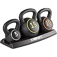 Mirafit 3pce Kettlebell Weight Set with Stand - 5, 10 and 15lbs (2.2kg, 4.5kg and 6.8 kg)