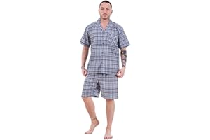 BAY ECOM UK Mens Yarn Dyed Woven Pyjama Set Regular Big Size Check Cotton Blend Shorts M-5XL