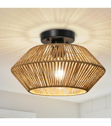 Lampadario in Rattan Retrò Lampada Tessitura in Bambù Fatta A Mano Lampada Sospensione Rotonda Lampade Per Illuminazione Country Regolabile in Altezza Ristorante Fattoria Luci D'arte in Bambù,50cm