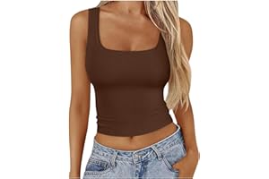SYDUZAX Women Crop Tank Tops Ribbed Slim Fit Square Neck Vest Tops Sleeveless Tops Basic Solid Wide Strap Camis Tops Plain Tee Shirts Bodycon Camisole Ladies Casual Spring Summer Tops UK Sale Clearance