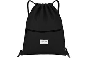 LIVACASA Turnbeutel Mit Reißverschluß Innentasche Sportbeutel Wasserdicht Hipster Beutel Seitentasche Gym Bag Gefüttert Rucksack Mit Verstellbar Tunnelzug Gymsack für Damen und Herren Schwarz