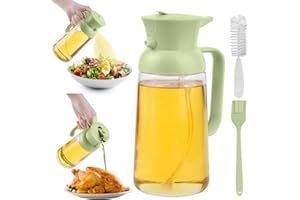 PUWOWYE 550ML Spruzzino Olio per Friggitrice Aria, Spruzzatore Olio 2 in 1, Spruzzino per Olio Vetro, Spruzzatore Olio da Cucina, con Pennello Cucina e Scovolino per Bottiglie, Verde