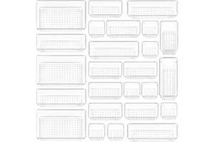 Vtopmart Lot de 25 Organisateurs de Tiroir – 4 Tailles, Rangement Tiroir en Plastique Transparent – Parfait pour Salle de Bain, Coiffeuse, Bureau, Cuisine, Outils et Maquillage