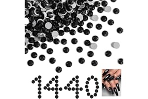 ALOCIAM 1 440 strass noirs SSS20 en verre à dos plat, ronds non thermocollants en résine à dos plat, pour ongles, gobelets, décoration de bricolage, pierre de cristal pailletée