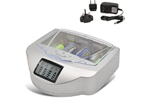FISHTEC - Chargeur Universel de Piles Rechargeables - LR3 LR6 LR14 LR20 9V - LCD et voyants LED - Ni-MH Ni-CD et alcalines jusqu'à 10 recharges - Maison Bureau économies éco-responsables