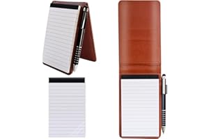 FINEASY A7 Bloc Notas de Cuero PU, Libreta Pequeña de Bolsillo con Bolígrafo de Metal y Blocs de Notas de Repuesto, Libreta de Bolsillo para Escuela Hogar Oficina (Marrón)