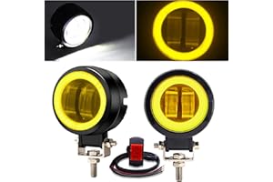 NWPangu Motorcycle LED Driving Fog Lights, 3Inch Round Motorcycle Spotlights Fog Lamps Auxiliary Lights Universal Fit for 12V 24V Vehicles, Yellow Halo&Center White Light (Include Switch)