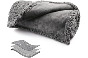 Onarway Waterproof Dog Blanket Washable: Protects Sofa/Bed/Car Seat from Spills & Scratches - Cozy Sherpa Fleece Puppy Throw for Furniture Conscious Pet Owner (Medium 70x100cm)