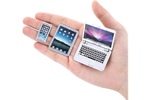 cobee Ensemble de Mini Ordinateurs Portables 1:12 Dollhouse, Mini Accessoires de Simulation de scène de Smartphone de Tablette d'ordinateur Portable en métal 3pcs (Blanc)