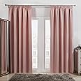 Dreamscene Pencil Pleat Blackout Curtains Set of 2 Thermal Tape Top Heading Panels, Blush Pink - Width 66" x Drop 54"