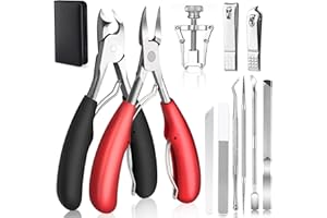 SAMSYOKI 12pcs Tronchesino per Unghie Piedi, Set Tagliaunghie Professionale per Unghie Spesse o Incarnite,Tagliaunghie per Piedi in Acciaio Inox con Attrezzi per Pedicure (nero+rosso)
