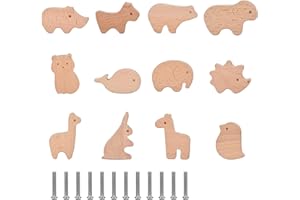 Funnytek 12PCS Tier Holz Schubladengriff, Tierform Möbelknöpfe Kinder Schrankknöpfe für Kinderzimmer, Holzknöpfe Schrank Mit Schrauben