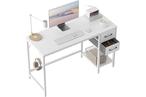 ‎CUBIKER Cubiker Schreibtisch 120×50×75cm, Computertisch, PC-Tisch, Bürotisch, mit 2 Schubladen auf der rechten oder linken Seite, fürs Büro, Wohnzimmer, Stahlgestell, Industrie-Design, Weiß