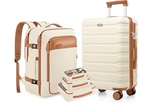 Roadcheer Gepäck-Sets Trolley Koffer Reisekoffer aus Polycarbonat Hartschalen mit 4 Rollen & TSA-Schloss | 1 Reiserucksack, 3 Kulturbeutel ‌und 1 Schuhbeutel