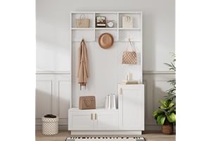 LULUWA Garderoben Set mit Bank und Schuhablage, Garderobe mit 3 Hängenden Haken & Offenem Stauraum Multifunktionale Aufbewahrungsbank Rechteckige Aufbewahrung & Regale für Flur H200/B120/T40 cm