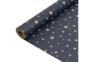BIULDPY Papel de regalo navideño Kraft: Papel de regalo azul marino con diseño de estrellas, papel reciclable para cumpleaños y bodas - 43 cm x 15 m