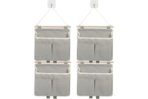 Resszo 4pcs Sac De Rangement Mural, Vide Poche Mural De Poche Large Suspendu sur Porte Empilable Tissu De Lin Imperméable pour Chambre à Coucher Salle De Bain Bureau Cuisine