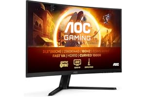 AOC Gaming CQ32G4VE Monitor curvo QHD da 32 pollici, 180 Hertz, 0,5 ms, HDR10, FreeSync Premium 2560x1440, HDMI, DisplayPort nero/grigio, 32 pollice FHD Curvo, 180 Hz, Supporto fisso